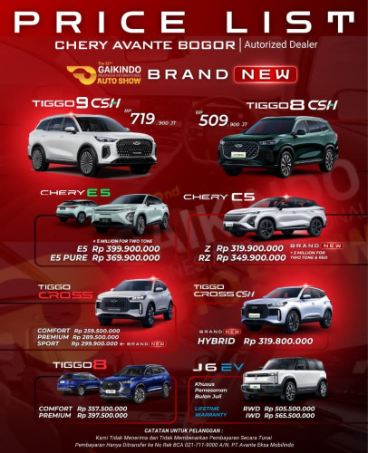 Pricelist Harga Chery jakartatimur 2025